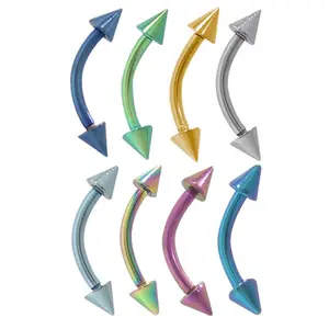 Titanium Curved Barbell Eyebrow Ring 16 Gauge With Spike Ends