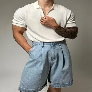 Kyn Apparel Stylish Mens Slim Fit Knitted Polo Shirt Spring Summer Casual Breathable Short Sleeve Polos Men Fashionable Zip-up Polo Neck Top