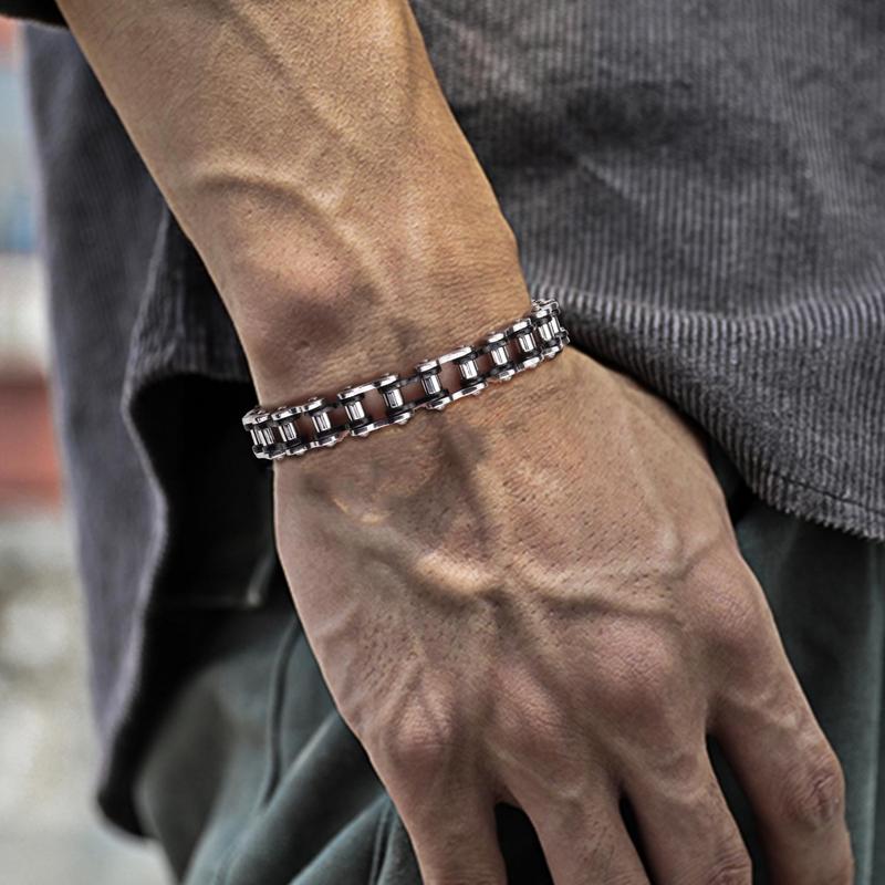 Drperfect Mens Bracelet Stainless Steel Motorcycle Bike Chain Bracelets 8.4 Inch