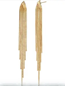 Gold Earrings for Women Stainless Steel Post Long Tassel Dangle Earrings Statement Earrings Wedding Bridal Bridesmaid Party Prom Jewellery Chain Dangle Earrings Gold Drop Earrings for Woman Girls