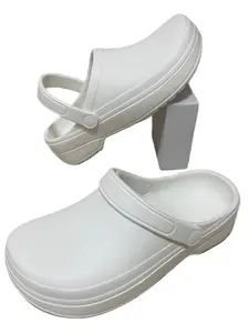 Women's Eva Flat Slides Round Toe Shape for Home, Lightweight Comfortable Nurse Surgery Shoes, Easy Slip-On Garden White Slippers in Plus Size
