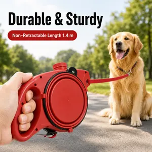 Dog Retractable Lead - 3-in-1 1.4m Heavy-Duty Pet Walking Lead with Built-In Water Bottle Bowl, Garbage Bag Holder, Water Dispenser, Durable Anti-Slip Handle for Outdoor Hiking