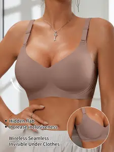 Women's Plain Wireless Jelly Bra, Comfortable Lining Removable Pads Fitted Design, Medium Support All-Season Wear