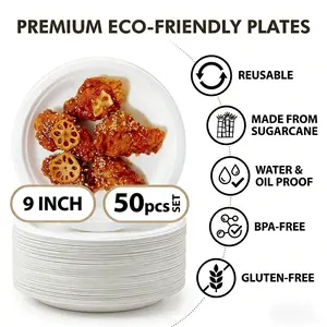 50 Pack 9" Disposable Plates Set | 100% Compostable & Biodegradable Sugarcane Bagasse | Heavy-Duty Eco-Friendly Paper Plates for Party, BBQ & Picnic | Microwave Safe Tree-Free Sustainable Dinnerware,Selling  Plates
