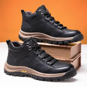 Men's New Fashion Mid-top Casual Shoes Lace-up Outdoor Hiking Leather Boots  Closed Boy Training Trainer Runner Athletic Running Footwear Rubber
