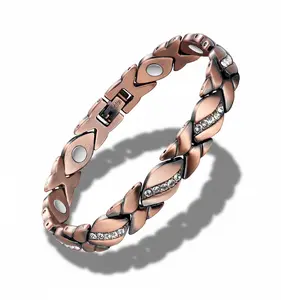LuckyWomen Women's Magnetic Copper Bracelet with Neodymium Magnets Clover Flower Leaf Heart Design Trendy Jewelry for Birthday & Holiday Gifts