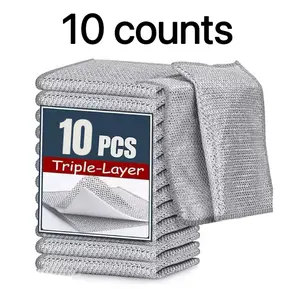10 Counts Non-Scratch Steel Wire Dishcloth, Double-Layer Heavy Duty Dishwashing Rags, Multipurpose Kitchen Cleaning Cloth for Dishes, Pots, Sinks, Stoves & Washing Potatoes microfiber, cloth and glass cleaner