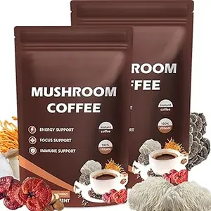 Mushroom Coffee USDA Organic with 6 Adaptogenic Mushrooms and MCT Oil, USA Grown Instant Coffee for Better Energy, Focus, Digestion, Immunity with Lions Mane & Turkey Tail, 30 servings(Pack Of 2)