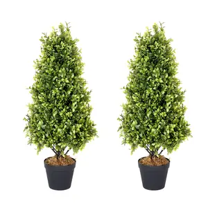 30 Inch Boxwood Topiary Trees Artificial Outdoor Set of 2 Pack Faux Boxwood Plants Outdoor Topiary UV Resistant for Front Porch Outside