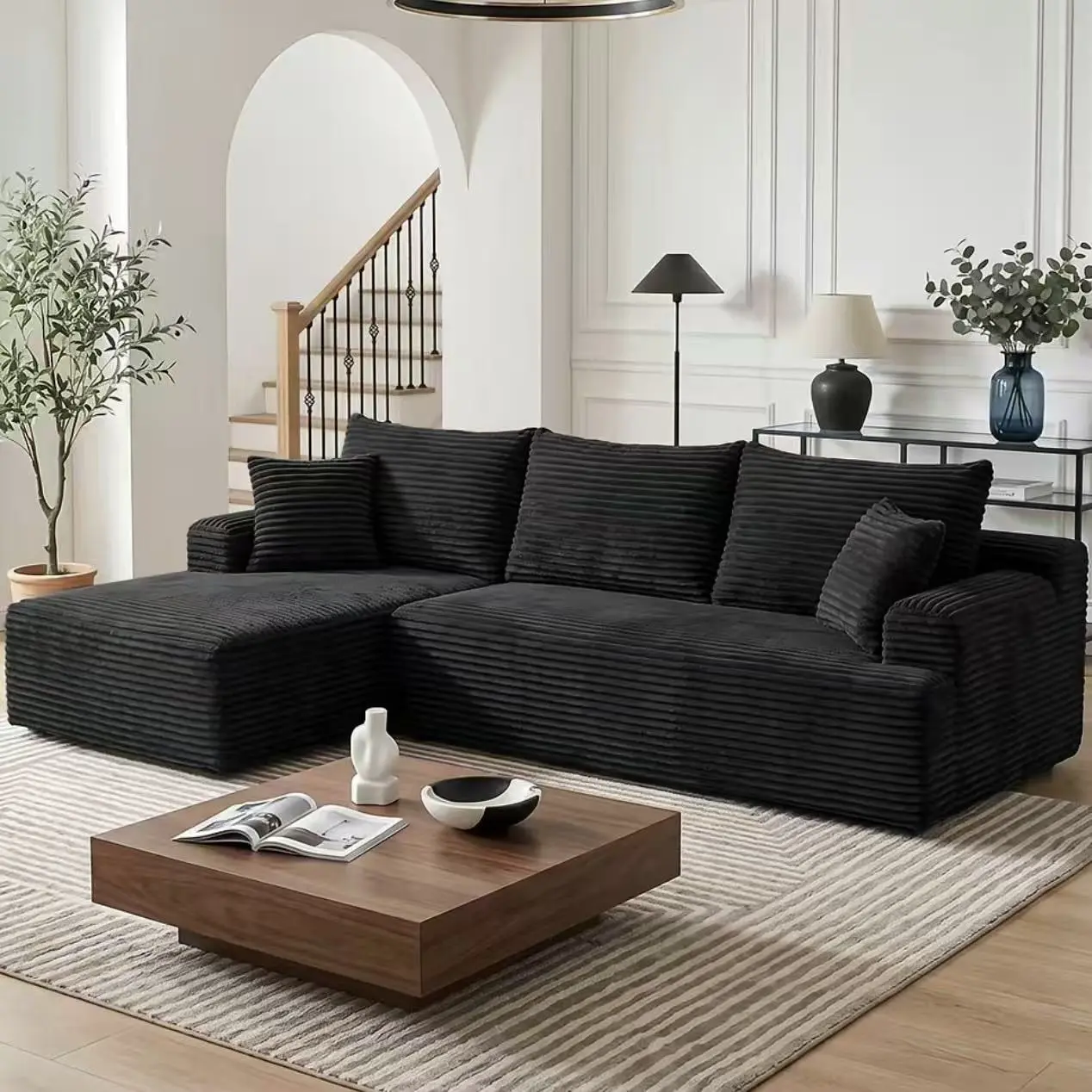 Vipworld 96" Modular Sectional Living Room Sofa, Modern Soft Sofa Corduroy Fabric with Deep Seat, Spacious Design with Large Space, No Assembly Required