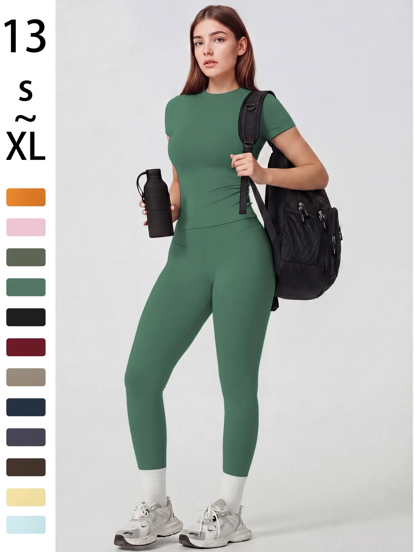 Women's Sportswear Set, Slim-Fit Round Neck Short Sleeves & High-Waisted Yoga Pants, Ideal for Gym Running Outdoor Activities, Athleisure Wear Set, Workout Summer Clothes, Sports Activewear Set, Athletic Workout Clothing, Fitness Training Clothes