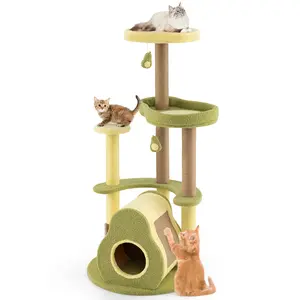 COSTWAY - Freestanding Multi-level Avocado Cat Tower with Private Condo-Green