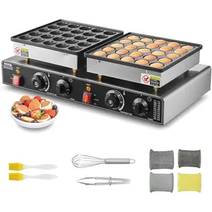 TikTokShopBlackFridayVEVOR 50PCS Mini Dutch Pancake Maker, Non-stick Stainless Steel Dorayaki Baker, 1800W Commercial Electric Poffertjes Grill Pan, Dual Temp & Time Control, for Kitchen Restaurant Breakfast Dessert