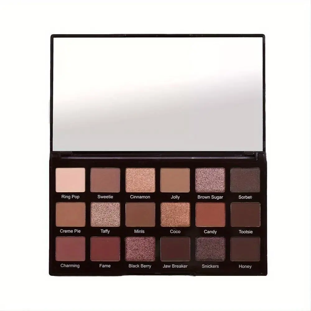 18-Color Eyeshadow Palette, Highly Pigmented Brown-Toned Cosmetic, Waterproof Formula with Matte to Shimmer Finishes for All-Day Wear & Bling Effect, Long-Lasting, Mixed Textures