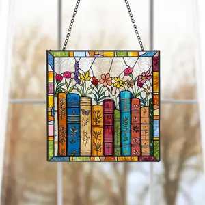Book Flowers Stained Acrylic Suncatcher Gift For Book Lover, Book Club Gifts, Bookish Keepsake Window Decor