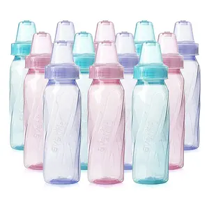 Feeding Classic Tinted Plastic Standard Neck Bottles for Baby, Infant and Newborn, Pink/Lavender/Teal, 8 Oz, 12 Bottles