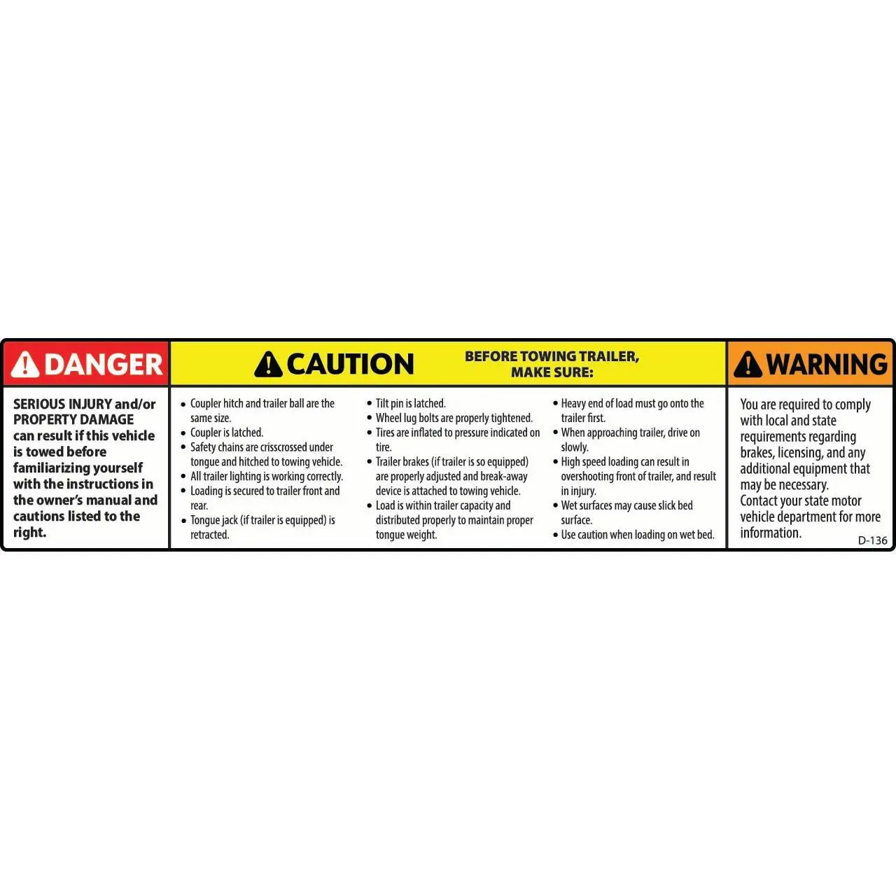 D-136 DANGER CAUTION WARNING