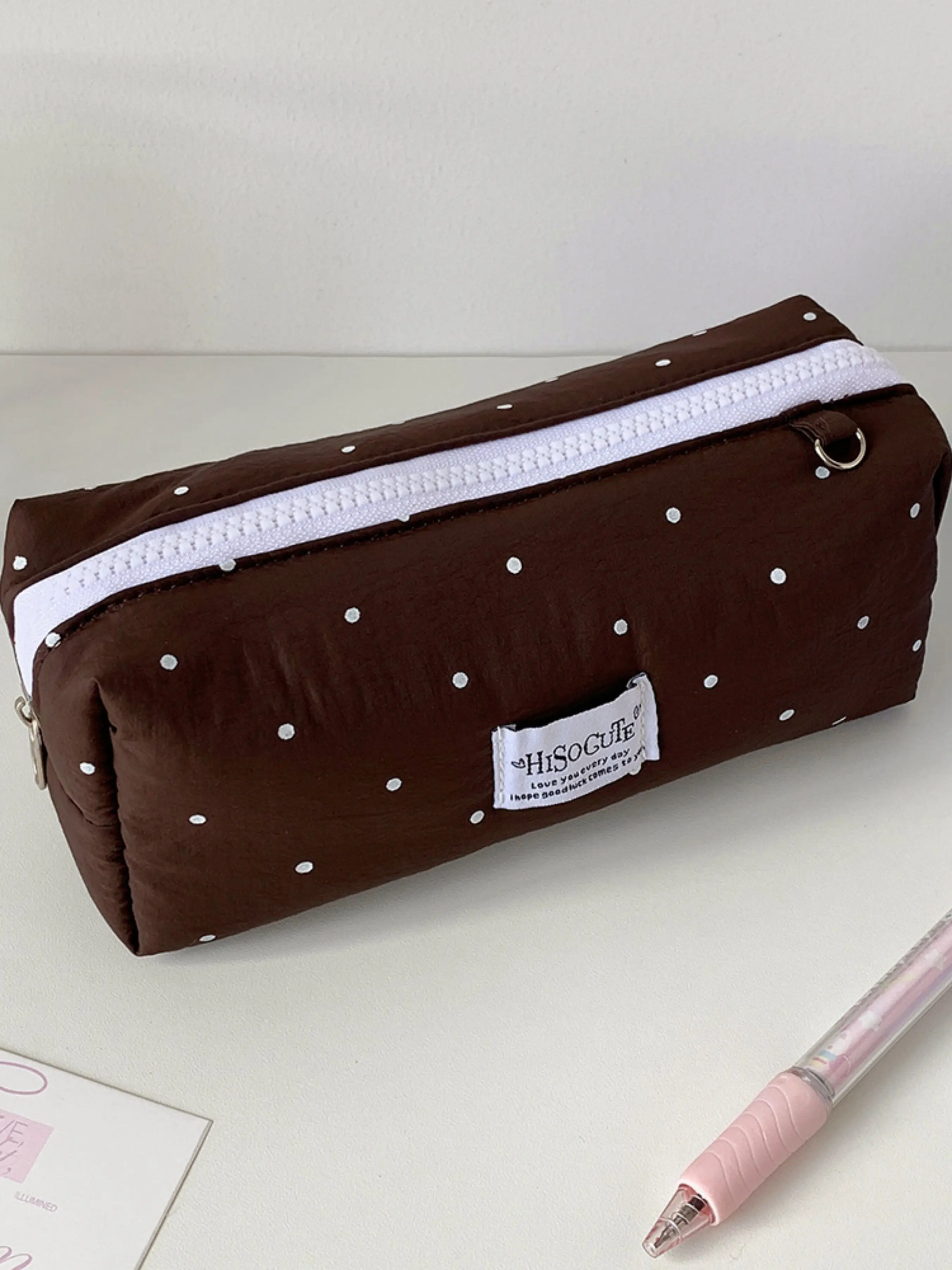 Korean Style Polka Dot Pencil Case, Pencil Holder, Cute Simple Portable Makeup Bag, Student Stationery Storage Bag, Washable Toiletry Bag, Desk Supplies, Office Supplies