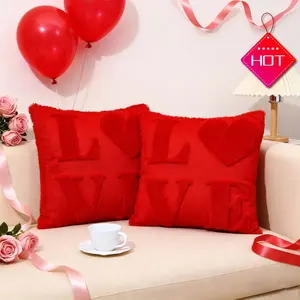 2 Pack Valentines Day Soft Plush Love Heart Pillow Covers 18 x 18 Inch Cute Decorative Anniversary Cushion Case for Sofa Home Christmas Decoration