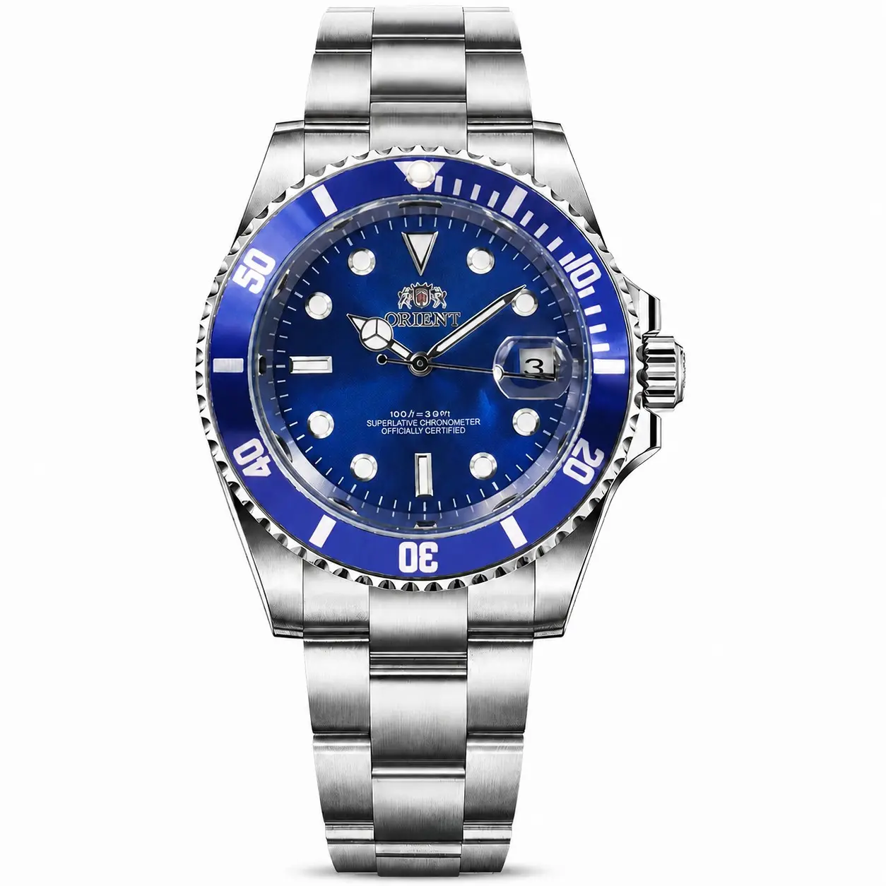 HorusTime Trendy Men Automatic Diver Wristwatch, Luminous Single Date Rotating Bezel Stainless Steel Strap Multi Color Dial Casual Sport Gentleman Watch