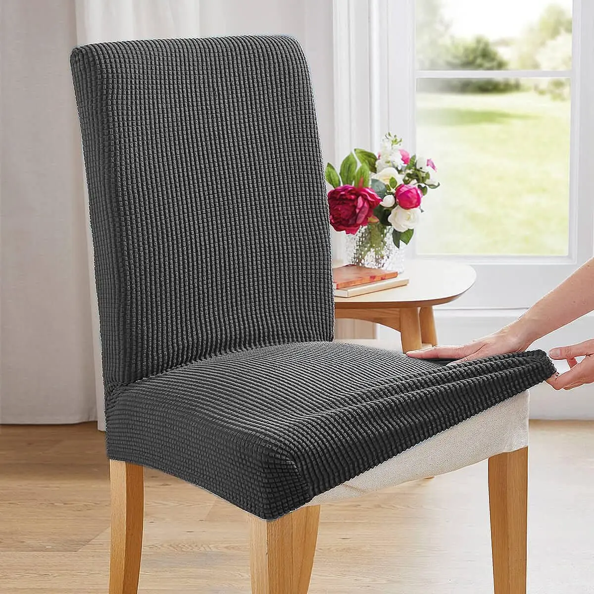 Solid Color Jacquard Chair Slipcovers, Modern Stretch Dining Chair Covers, Dust-Proof Fit for Kitchen & Dining Room