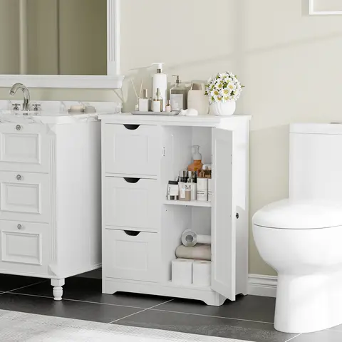 Segawe Freestanding 3-Drawer Beadboard Drawer Dresser Cabinet - Robust MDF, Tool-Free Assembly, Adjustable Shelf, Home Decor, Bedroom Dresser, Furniture for Small Spaces, Bathroom Storage Solution