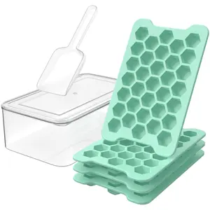 Honeycomb Ice Cube Tray Set with Lid and Storage Bin, 4 Pack Hexagonal Mini Ice Cube Trays with Scoop for Freezer