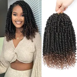 Passion Twist Crochet Hair 8 Inch Passion Twist Hair Pre Looped 8 Packs Spring Twist Crochet Braids with Curly Ends Pre-Twisted Crochet Hair for Women (1B/30)
