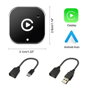 Wireless CarPlay Adapter for CarPlay & Android Auto Converts Wired to Wireless Mini Size with USB-A & USB-C Cables Compatible with iPhone 6+ & Android 11+