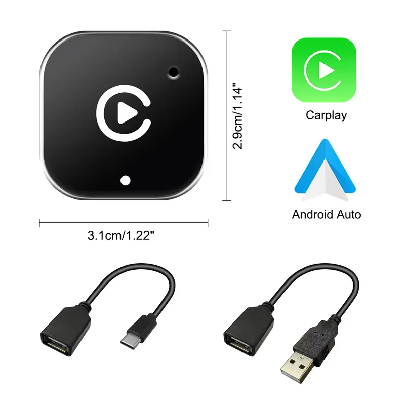 Wireless CarPlay Adapter for CarPlay & Android Auto Converts Wired to Wireless Mini Size with USB-A & USB-C Cables Compatible with iPhone 6+ & Android 11+