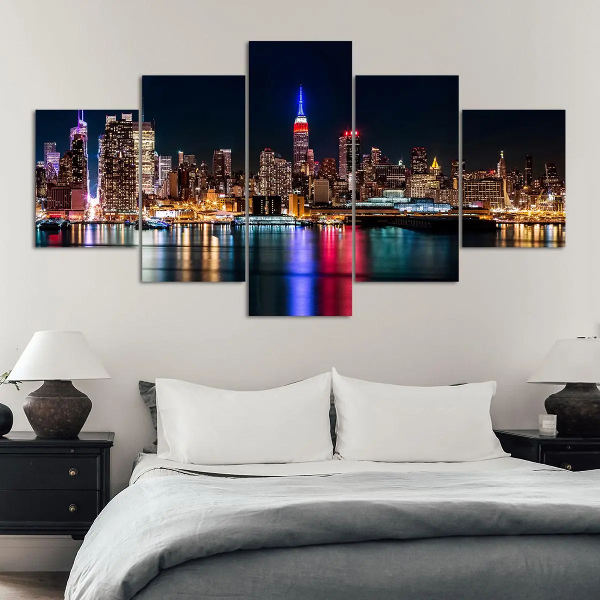 City Landscape Pattern Canvas Painting, 5 Counts/set Modern Cool Design, Wall Art Decor for Home Living Room Bedroom Office, Poster, Hanging Wall Art