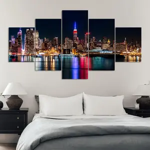 City Landscape Pattern Canvas Painting, 5 Counts/set Modern, Wall Art Decor for Home Living Room Bedroom Office, Poster, Hanging Wall Art