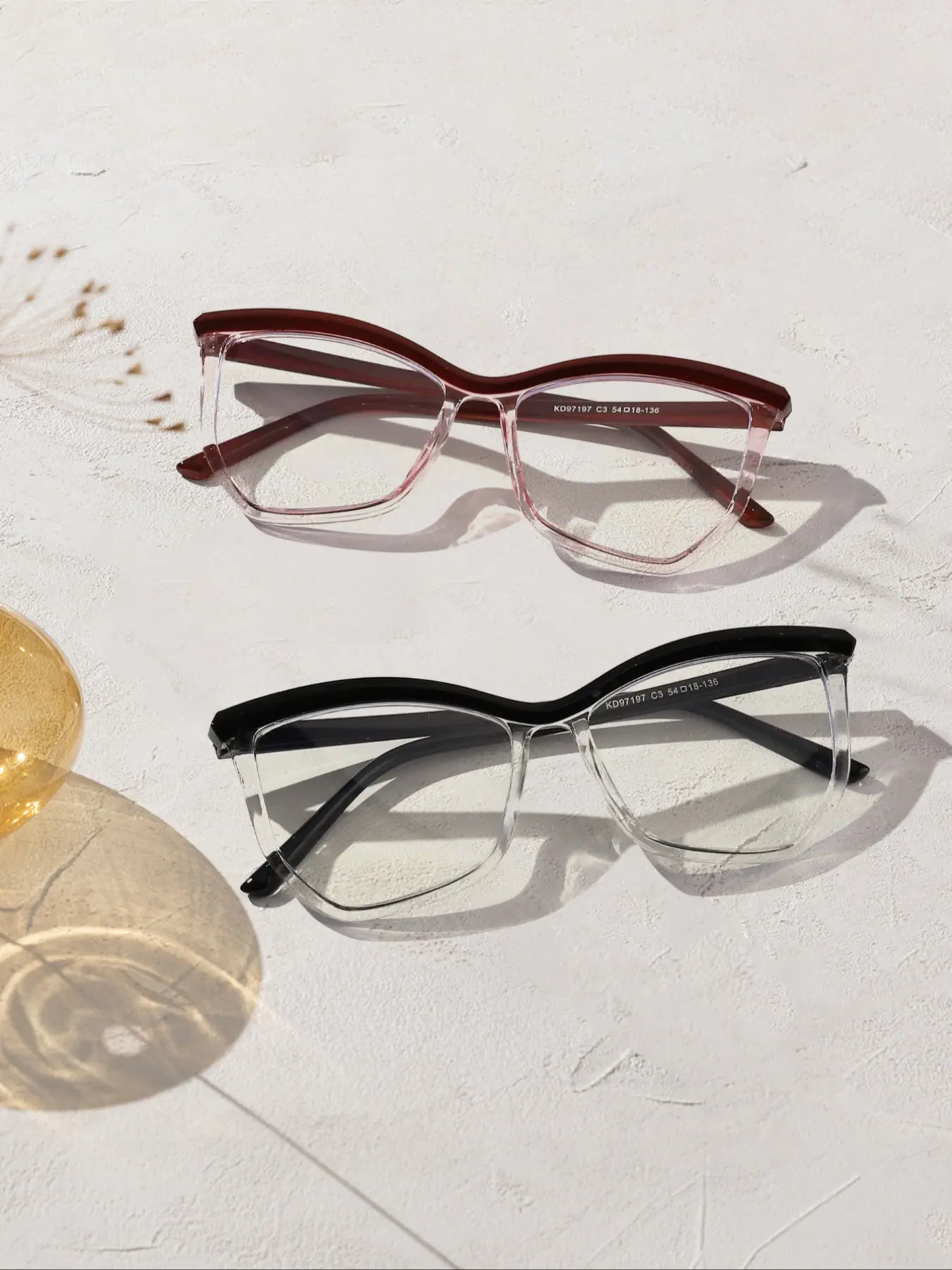 Women's Colorblock Retro Cat Eye Glasses Frame, Casual Fashion Eyewear, Anti-Blue Light, PC Material, All Seasons Wear