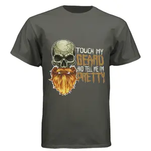Bearded skull "Touch my beard and tell me im pretty" 3 printed t-shirt