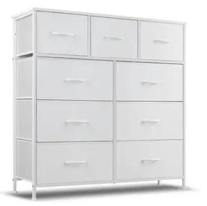9 Drawers Dresser for Bedroom, Tall Fabric Closet Chests Organizer Tower Furniture with Wooden Top Metal Frame for Clothes, Room, Living Room, Hallway, Entryway,White