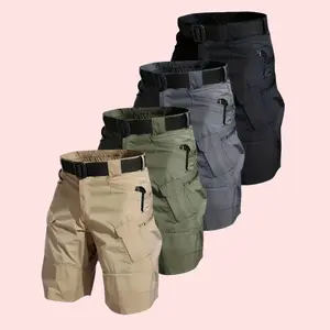 Men's Tactical Cargo Shorts, Solid Color, Multi-function Pockets, Regular Fit, Bonus Belt Buckle, Suitable for Outdoor Leisure, Daily Wear, Fishing, Mountaineering