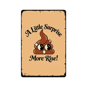 Funny Bathroom Metal Sign "A Little Surprise More Rise", 8x12 Inch Vintage Aluminum Tin Sign, Cute Poop Emoji Meme Wall