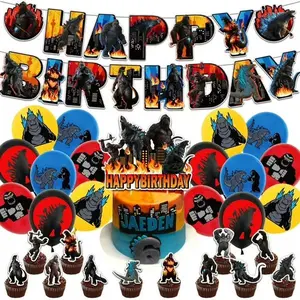 Godzilla vs. Kong themed birthday decorations, party banners, balloon sets