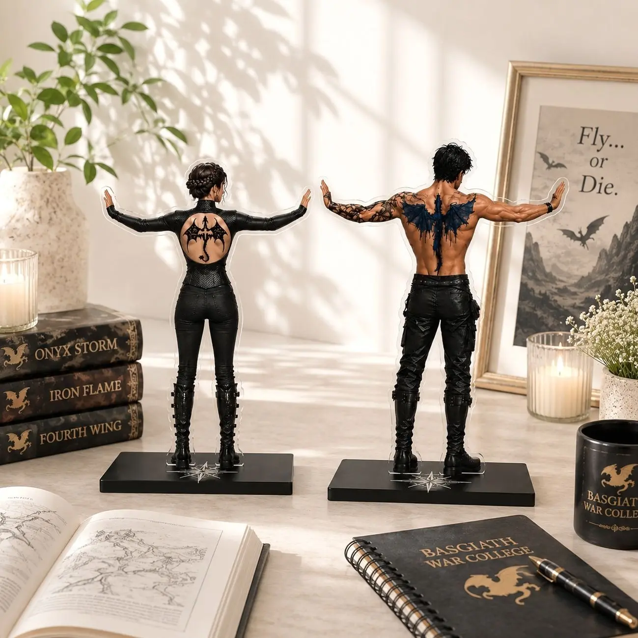 Xaden & Violet Bookend Standee – Fourth Wing Fantasy Romance Bookshelf Decor, Dragon Rider Character Display, Empyrean Book Lover Gift