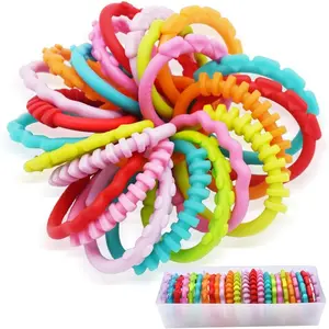 24 Pack Baby Rings Link Toys  Hanging Toy, Connecting Rings Toys  Infant Boy Girl, Early Learning Toys Car Seat and Stroller Travel Accessory Set with Storage Box
