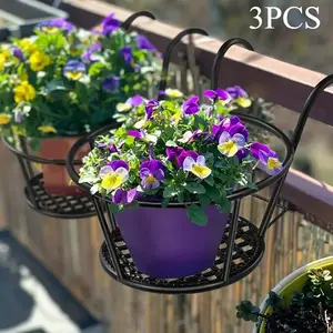 3 Pack Black Metal Hanging Planters, Hanging Baskets with Hooks, Duty Detachable Flower Pots for Wall Fence Balcony Railing, Outdoor Indoor Garden Decor 2026 New