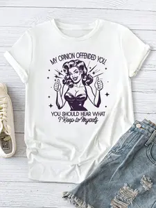 Women's Burlesque Show Themed Round Neck Graphic Tee, Fashion Casual Crew Neck T-shirt for Daily Holiday Vacation Outdoor Wear, Ladies Clothes for Summer, Tops