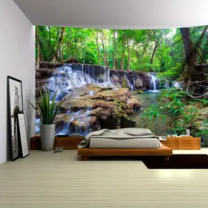 1pc Extra Large Mountain Stream Forest Waterfall Landscape Photo Backdrop Wall Tapestry, Large Polyester Hanging Cloth, Living Room Bedroom Office Home Room Party Decoration Live Broadcast Background Cloth, No Installation