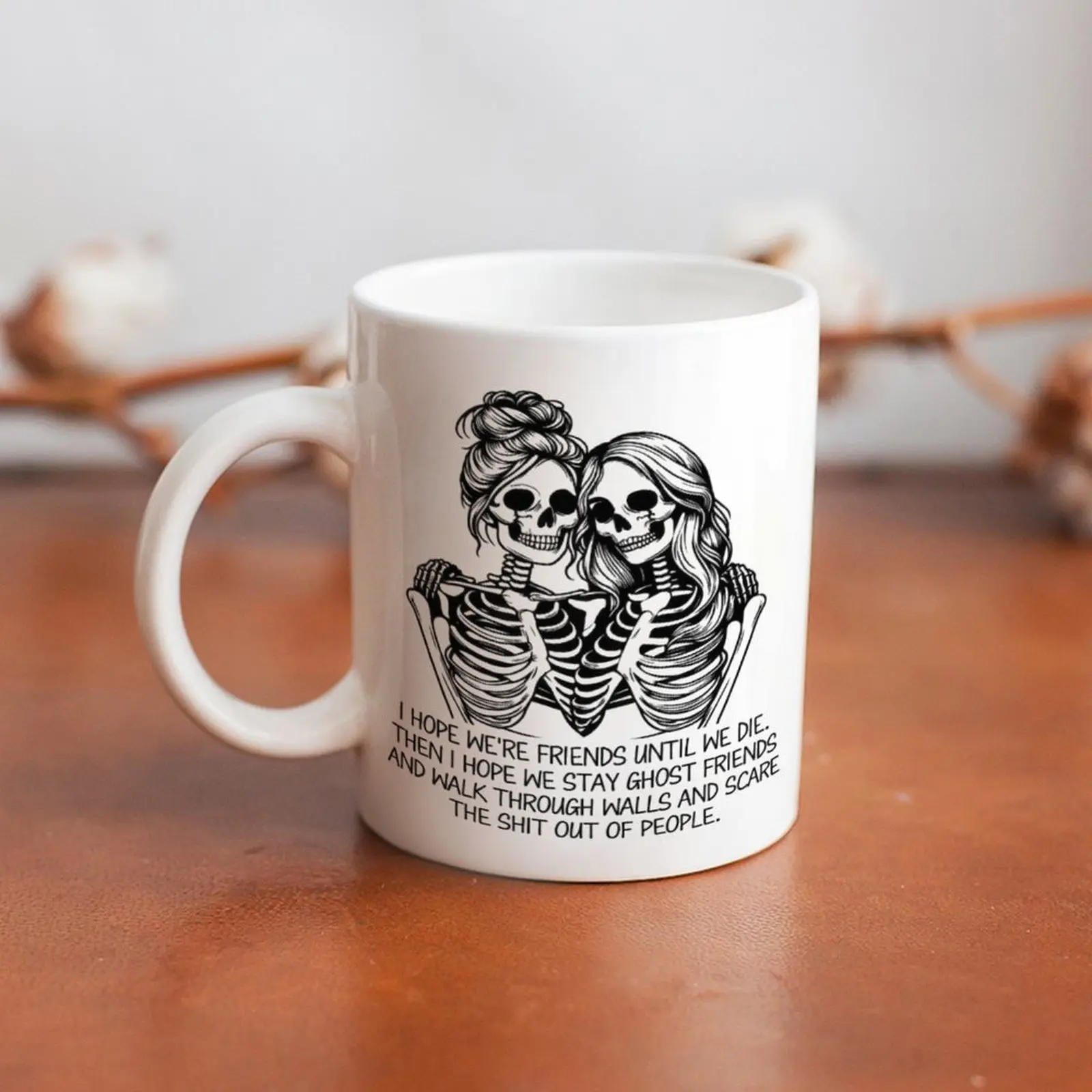 Spooky Ceramic Best Friend Skeleton Coffee Cup - Halloween Gift for Ghost Friends, Ideal for Daily Drink Use, Handle
