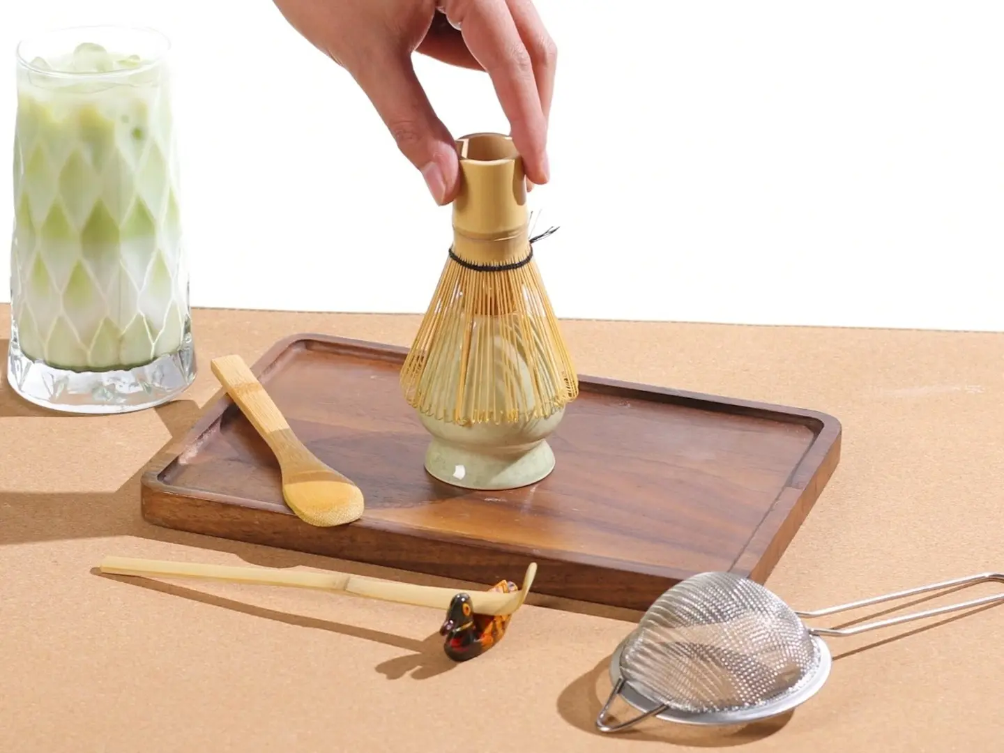 76-Prong Handcrafted Authentic Japanese Organic Matcha Whisk Set - Heat-Resistant Bamboo Kitchenware Tea-Making Kit with Chasen Holder, Ceramic Scoop, Wooden Spoon, Stainless Steel Accents for Home Café, Tea Ceremony Beginners