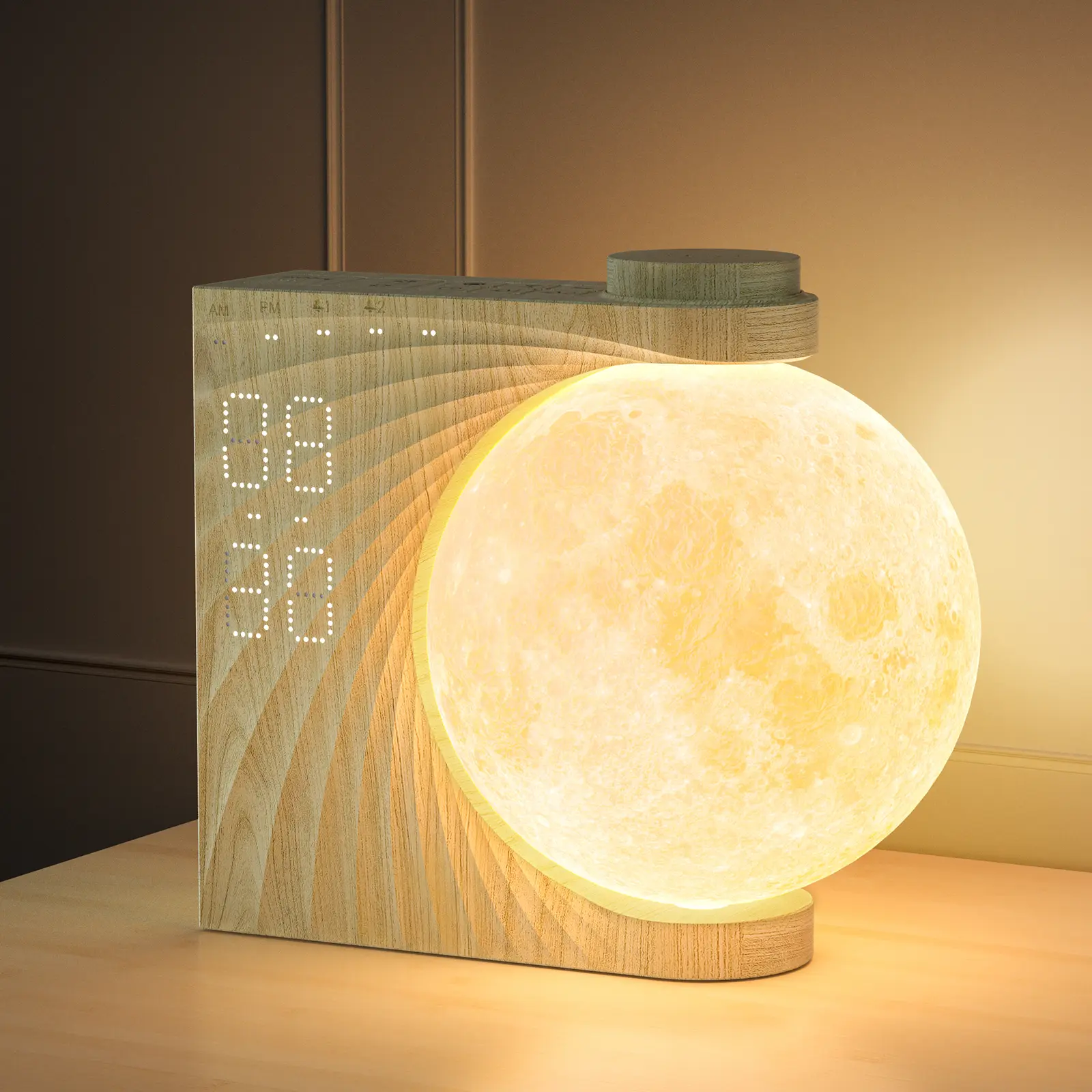 RETEYUNG Rotatable Moonlight Sunrise Alarm Clocks, Night Lamp for Bedrooms with Snooze Function, 10 Light Effects, 30/60/90 Timer, 10 Sleep Nature Sounds, 15 Ringtones, 12 Volume