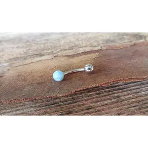 Light Blue Fire Opal Floating Surgical Steel Belly Ring 14G (1.6mm) VCH Piercing Minimalist Petite