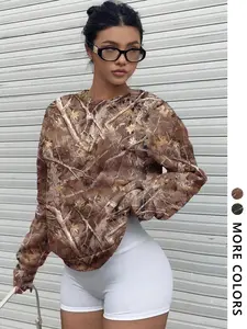 Women's Camo Trees Print Pullover Sweatshirt, Casual Long Sleeve Sweatshirt for Daily Wear, Ladies Clothes for All Seasons