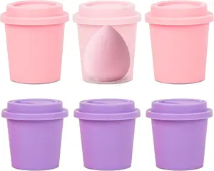 Beauty Blender Holder 6 Pack, Plastics Makeup Sponge Holder Mini Coffee Cup Shape Beauty Sponge Holder Travel Essentials Powder Puff Storage for All Sponges Reuse (Purple, Pink) Etenpo