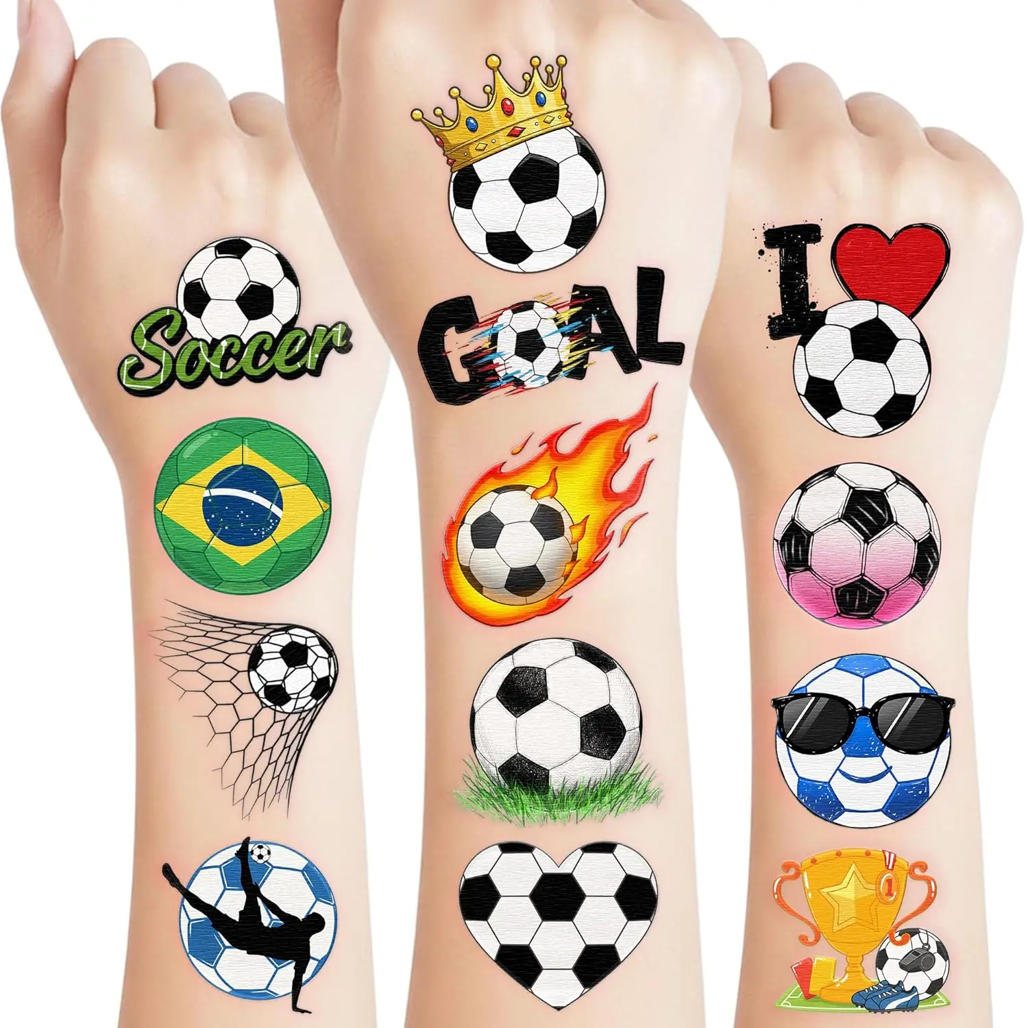 96PCS Soccers Temporary Tattoos Stickers - Sport Soccer Themed Birthday Party Favors Birthday Party Decorations Supplies Accessories Gift Idea For Kids Teen Boys Girls Classroom Prizes Rewards